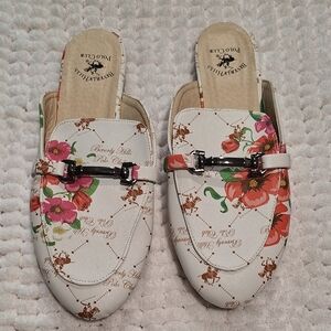 Beverly Hills Polo Club Women's Floral Mules - White and Pink